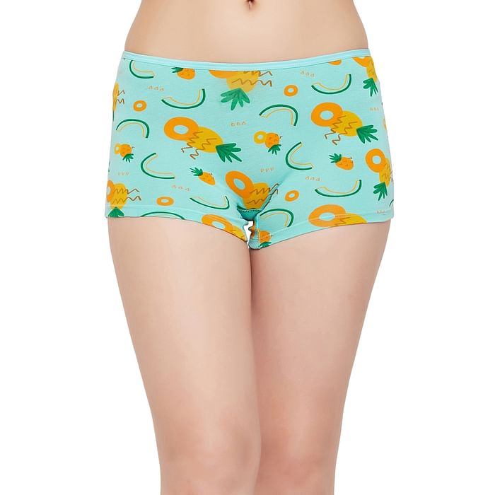 

Clovia Mid Waist Fruit Print Boyshorts in Sky Blue - Cotton - PN3522D03, Light blue