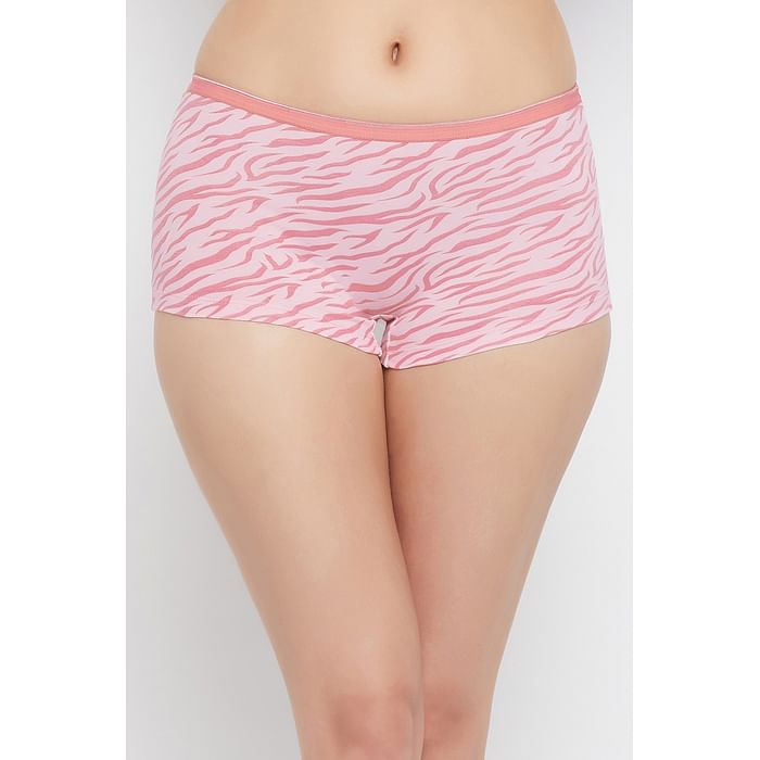 

Clovia Mid Waist Animal Print Boyshorts in Baby Pink - Cotton - PN3522D22