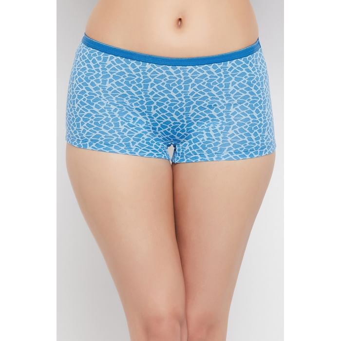

Clovia Mid Waist Animal Print Boyshorts in Sky Blue - Cotton - PN3522E03, Light blue