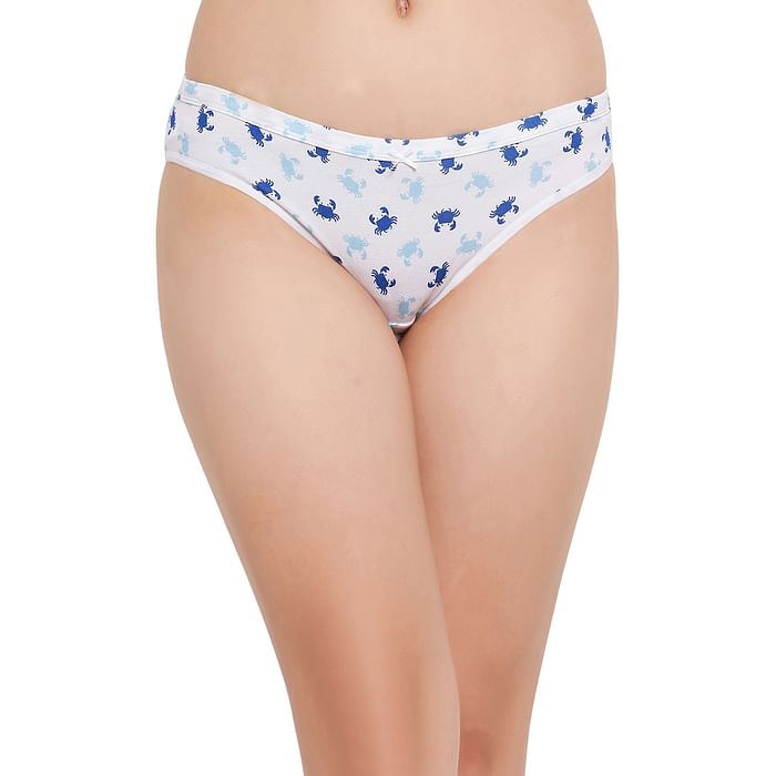 

Clovia Low Waist Crab Print Bikini Panty in White - Cotton - PN3529B18