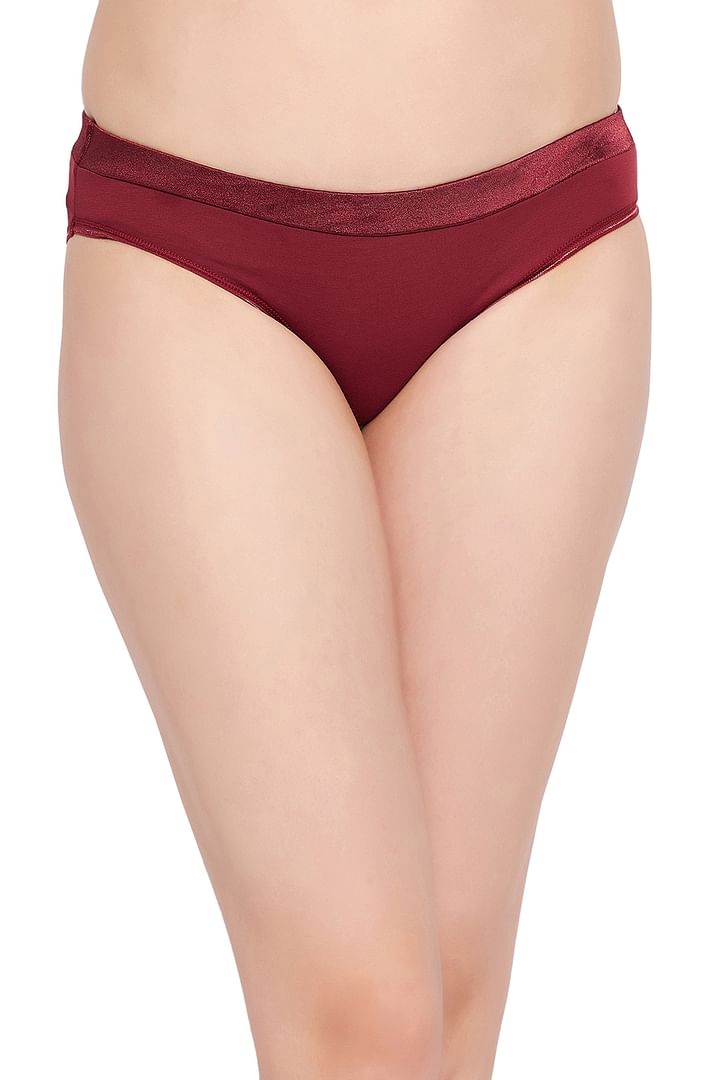 Buy Ultra low Waist Bikini Panty in Maroon with Satin Waist - Cotton Online  India, Best Prices, COD - Clovia - PN3540P09