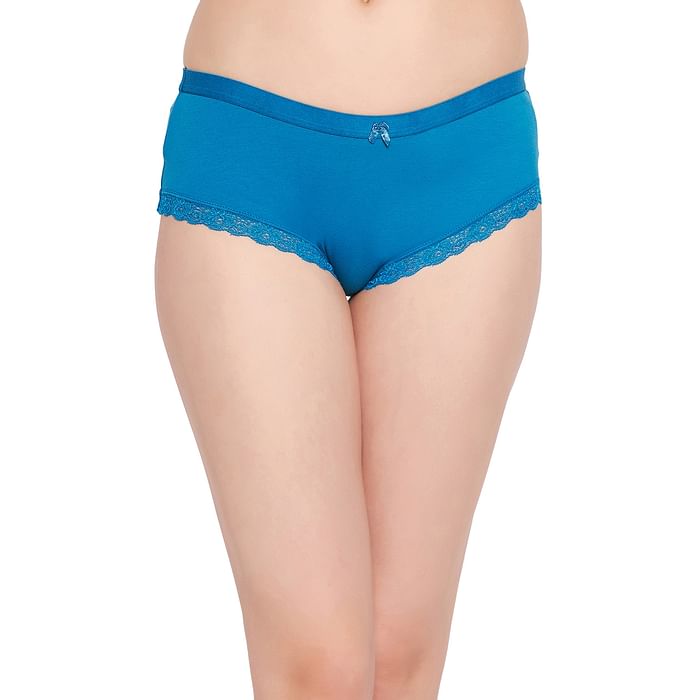 

Clovia Low Waist Hipster Panty in Turquoise Blue with Lace Trims - Cotton - PN3542P08, Navy