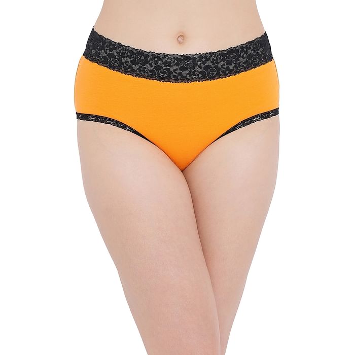 

Clovia Mid Waist Hipster Panty with Lace Waist in Orange - Cotton - PN5021P16