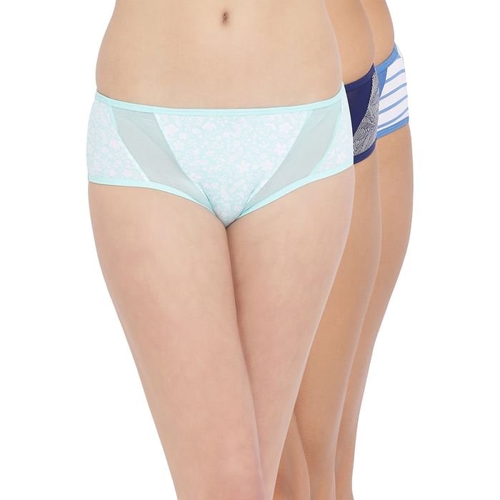 

Clovia Pack of 3 Mid Waist Hipster Panty with Mesh Inserts - Cotton - PNC501230, Assorted