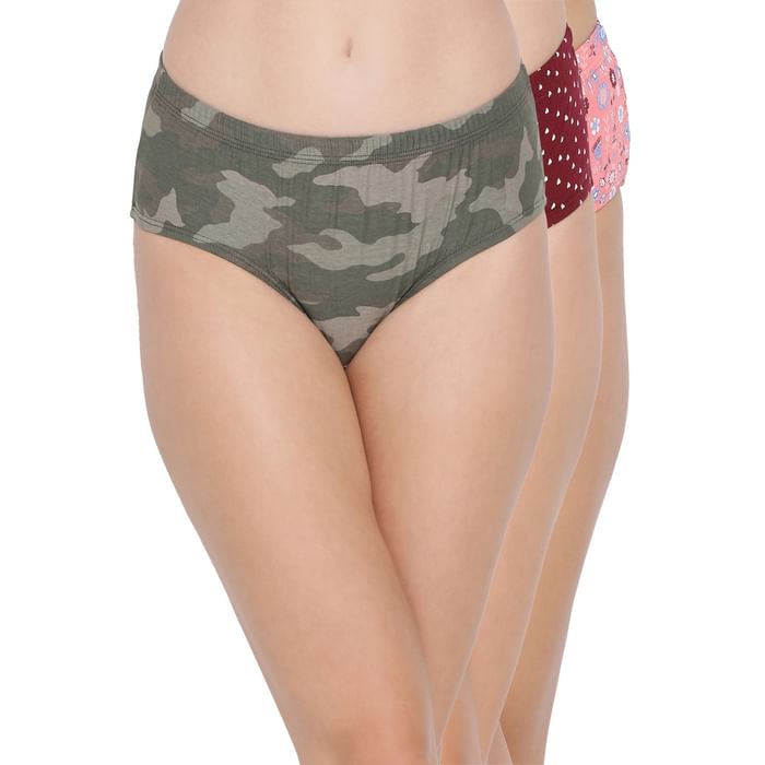 

Clovia Pack of 3 Mid Waist Hipster Panty with Inner Elastic - Cotton - PNC501540