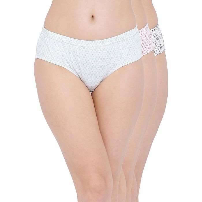 

Clovia Pack of 3 Mid Waist Printed Hipster Panties with Inner Elastic - Cotton - PNC501590, Assorted