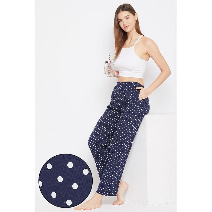 

Clovia Polka Print Flared Pyjama in Navy - Cotton Rich - LB0168A08