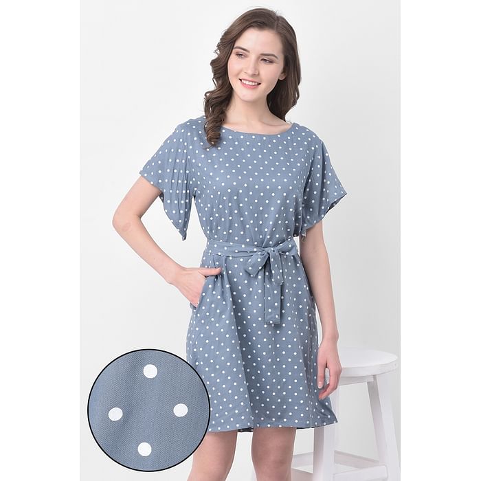 

Clovia Polka Print Short Night Dress in Grey- Rayon - NS1335P01, Light grey