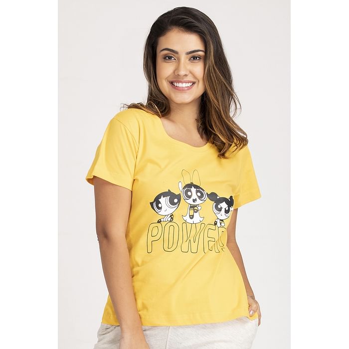 

Clovia Powerpuff Girls Print Top in Yellow - Cotton Rich - LT0124P07, Mustard
