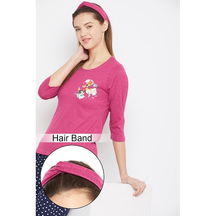 

Clovia Powerpuff Print Top in Dark Pink - Cotton Rich - LT0150P14