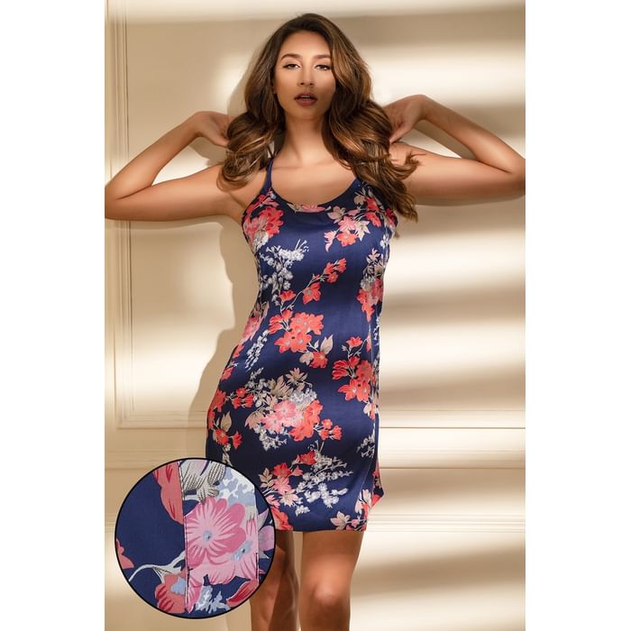 

Clovia Pretty Florals Babydoll in Navy - Crepe - NS1328P08