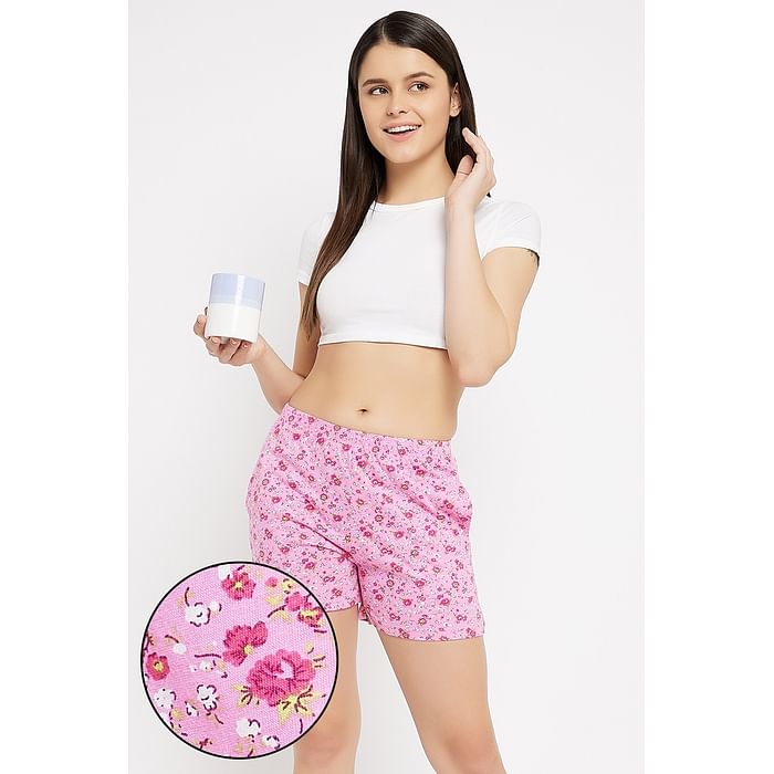 

Clovia Pretty Florals Boxer Shorts in Baby Pink - 100% Cotton - LB0174G22, Light pink