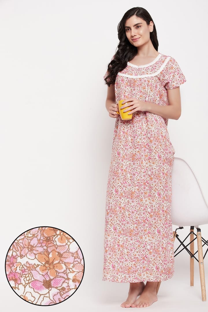 Buy Pretty Florals Long Night Dress in Soft Pink - Rayon Online India, Best  Prices, COD - Clovia - NS1367P22