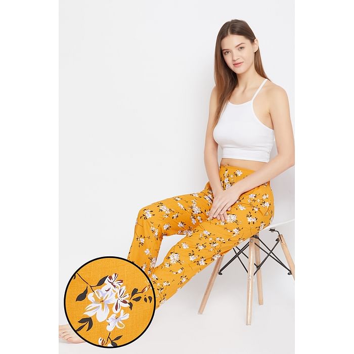 

Clovia Pretty Florals Pyjama in Mustard - Rayon - LB0179P07