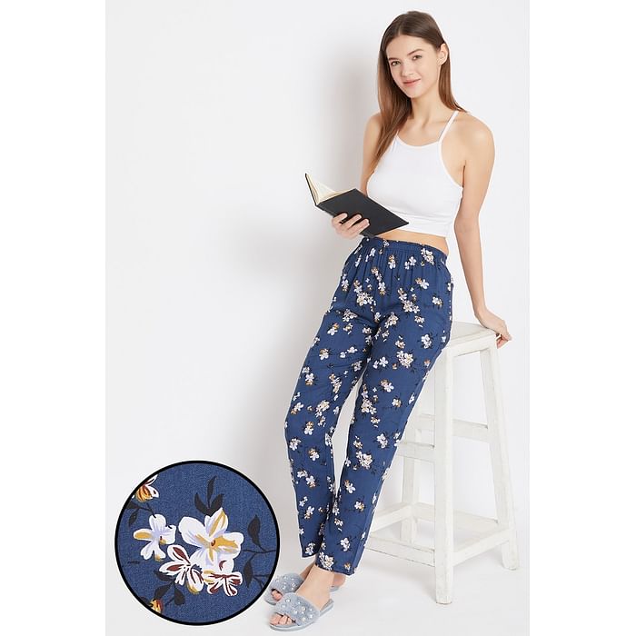 

Clovia Pretty Florals Pyjama in Navy - Rayon - LB0179D08
