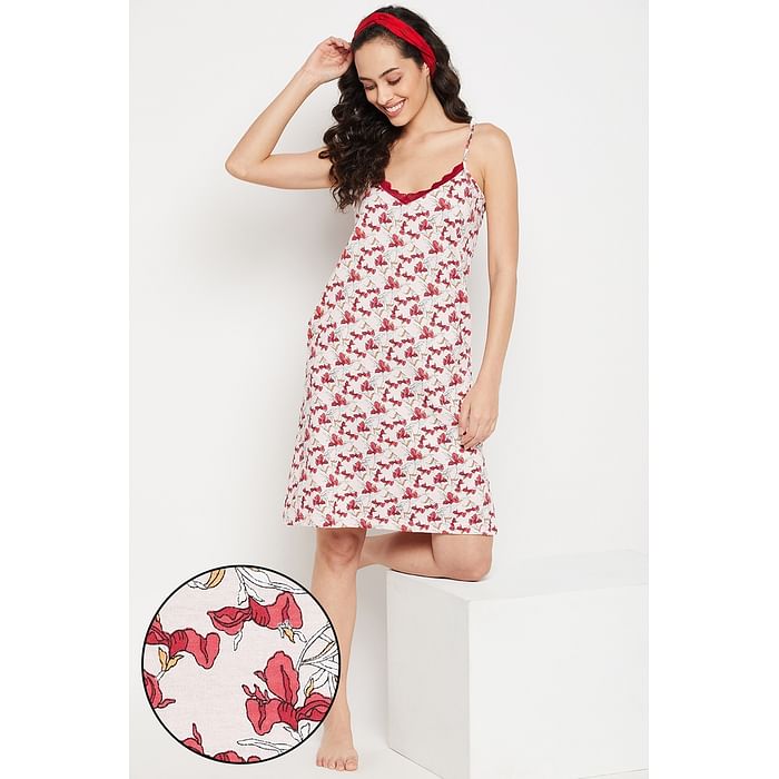 

Clovia Pretty Florals Short Night Dress in Soft Pink - 100% Cotton - NS1088D22, Light pink