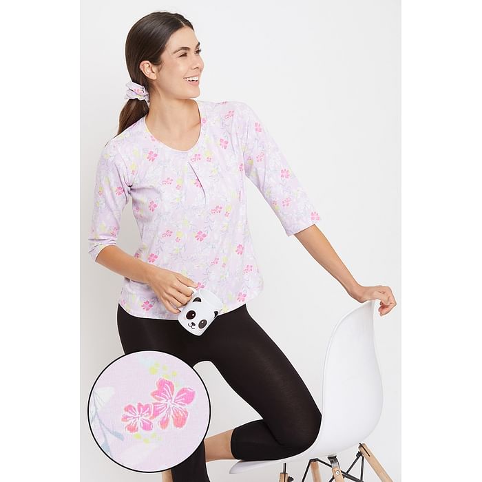 

Clovia Pretty Florals Top in Light Pink - Cotton Rich - LT0133P12, Lavender