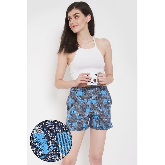 

Clovia Print Me Pretty Boxer Shorts in Light Blue - Cotton Rich - LB0174N08, Navy