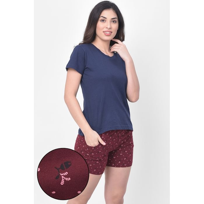 

Clovia Print Me Pretty Boxer Shorts in Maroon- Cotton Rich - LB0174P09