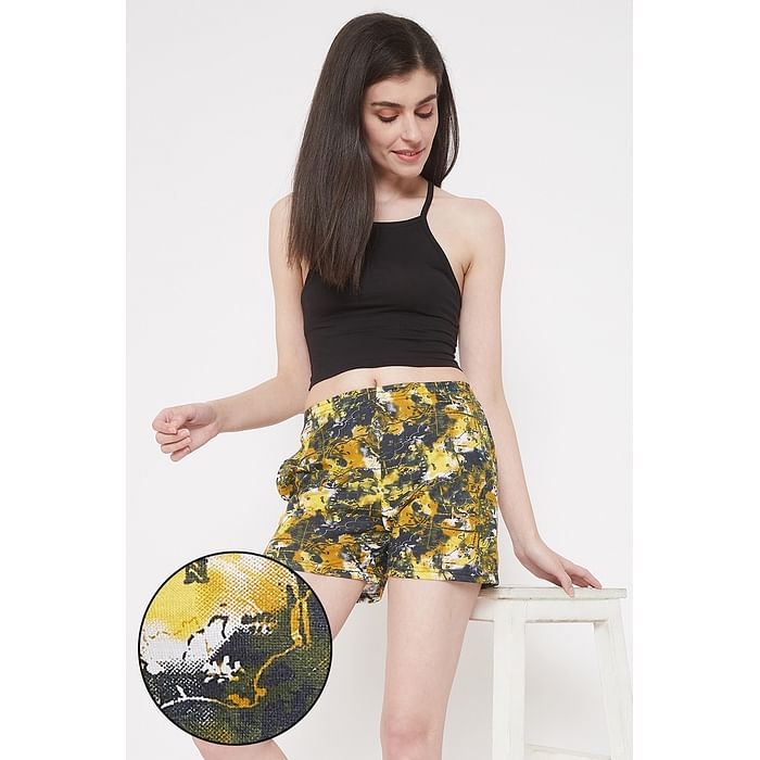 

Clovia Print Me Pretty Boxer Shorts in Yellow - Cotton Rich - LB0174P07, Mustard