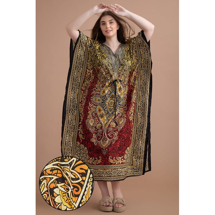 

Clovia Print Me Pretty Long Kaftan in Light Red - Crepe - NS0865A04