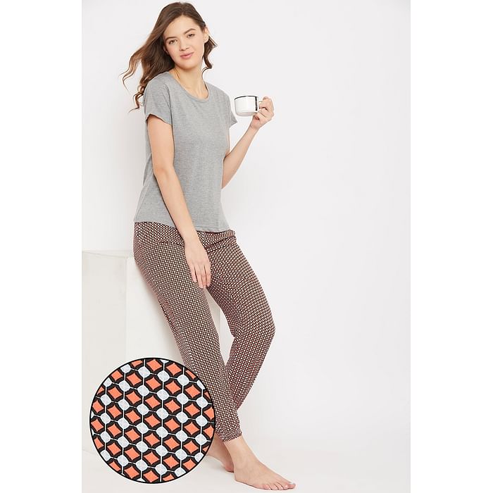 

Clovia Print Me Pretty Pyjama in Brown - Rayon - LB0180D06