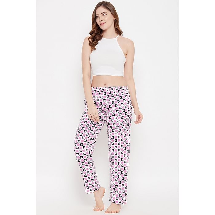 

Clovia Print Me Pretty Pyjama in White - Rayon - LB0179D18
