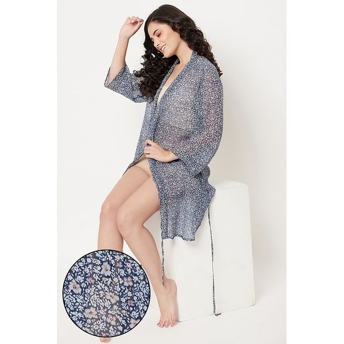 

Clovia Print Me Pretty Robe in Navy - Georgette - NS1329D08