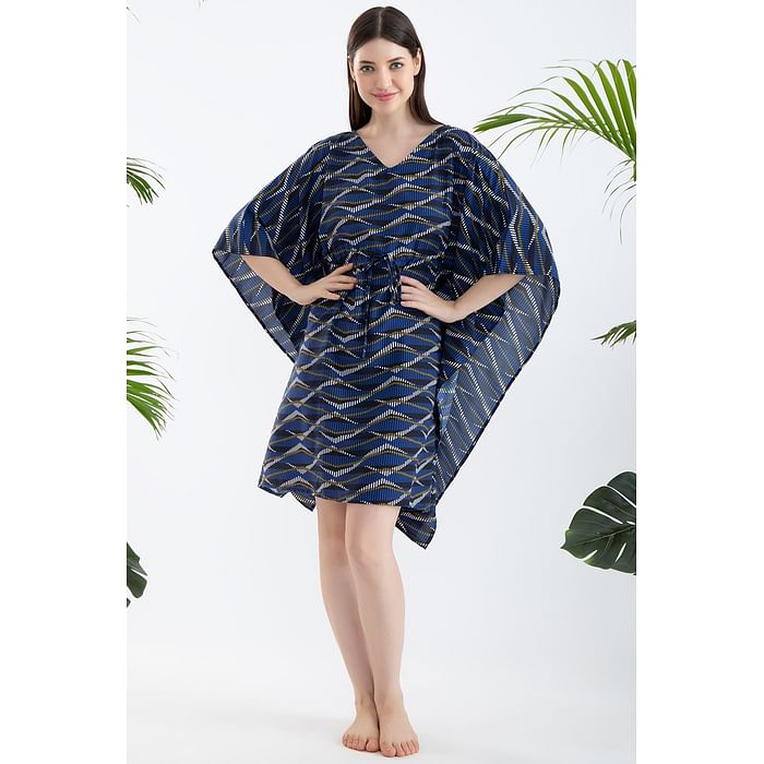 

Clovia Print Me Pretty Short Kaftan in Navy - Rayon - NS0836Q08