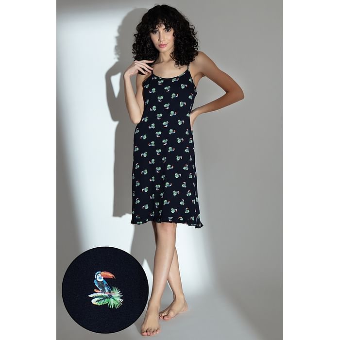 

Clovia Print Me Pretty Short Night Dress in Navy - 100% Cotton - NS1216J08