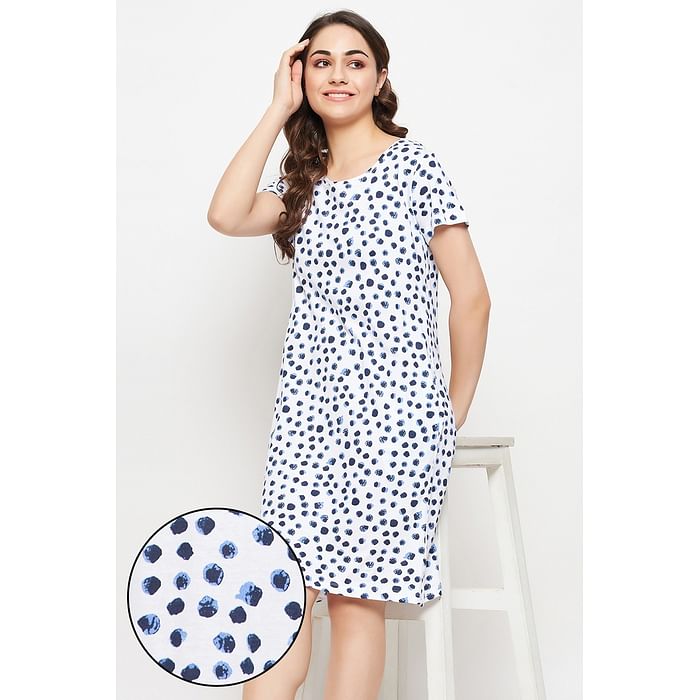 

Clovia Print Me Pretty Short Night Dress in White - 100% Cotton - NS1197E18