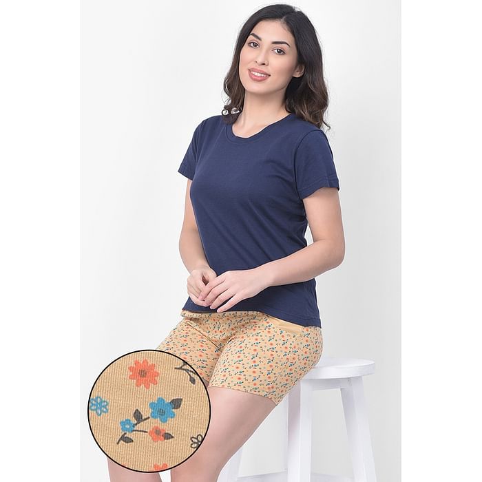 

Clovia Print Me Pretty Top & Boxer Shorts in Navy Blue & Yellow- Cotton Rich - LSC174A02, Light yellow