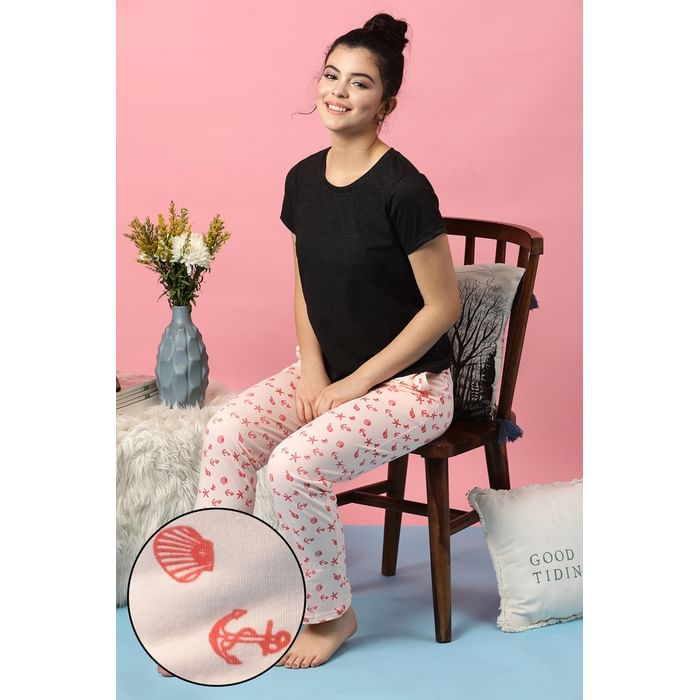 

Clovia Print Me Pretty Top & Pyjama in Black & Beige- Cotton Rich - LSC176P34, Teal