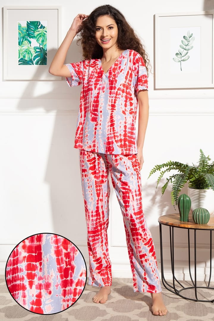 Pajama Shirt Tie Dye Pyjamas Tie-Dye Print Top Pyjama Set In Pink
