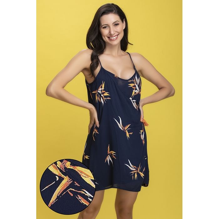 

Clovia Tropical Print Beachdress in Navy - Georgette - RW0049P08