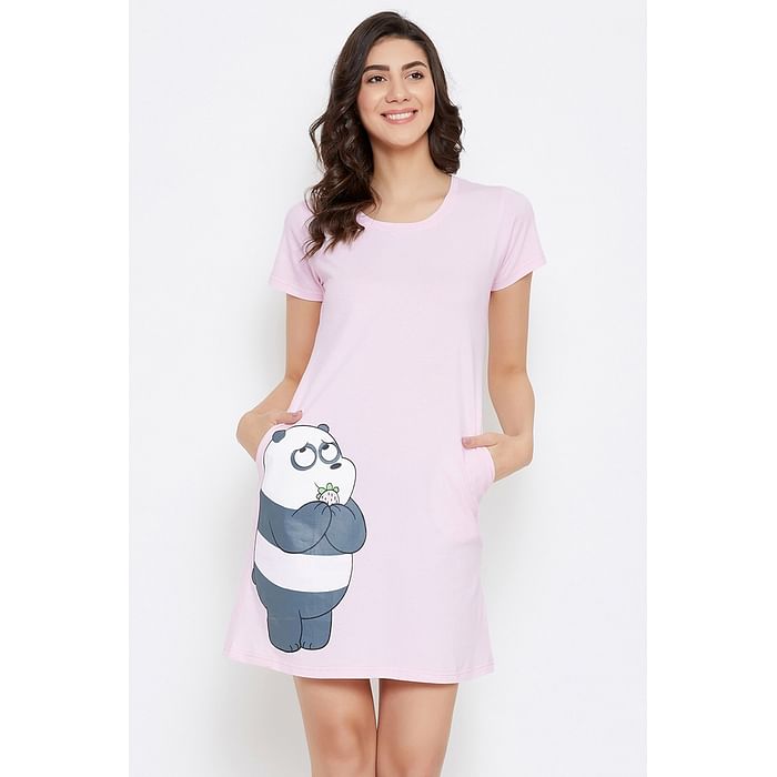 

Clovia Printed Short Night Dress in Light Pink - 100% Cotton - NS1209A22