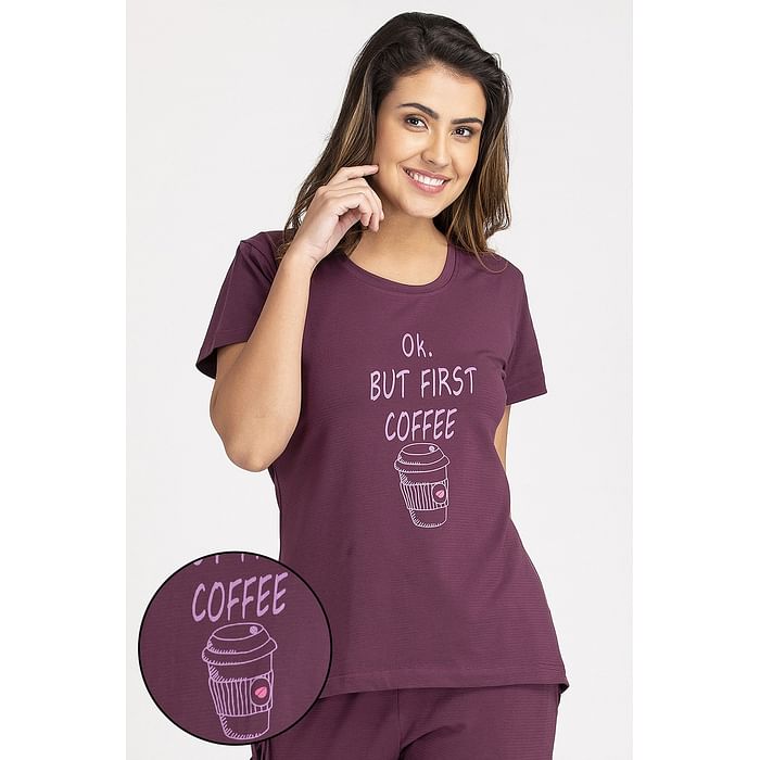 

Clovia But First Coffee Top in Purple- Cotton - LT0138P15