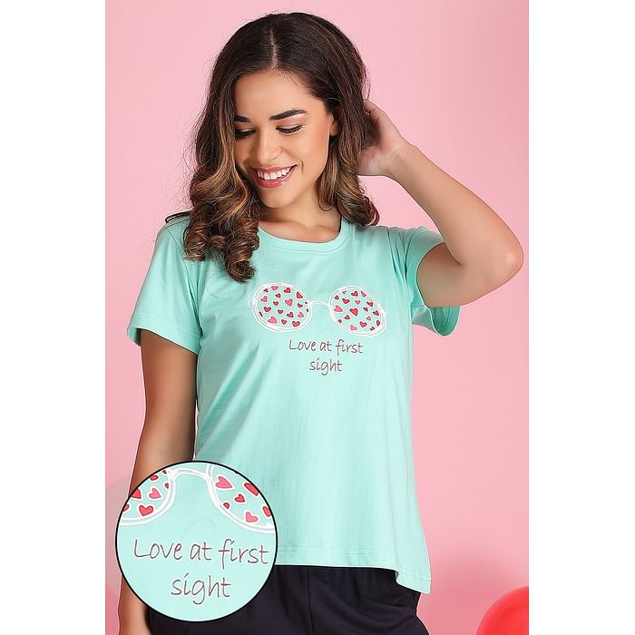 

Clovia Printed Top in Light Green - 100% Cotton - LT0132P11