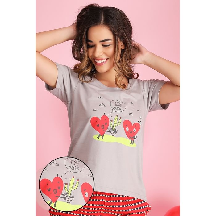 

Clovia Printed Top in Light Grey - Cotton Rich - LT0124F01