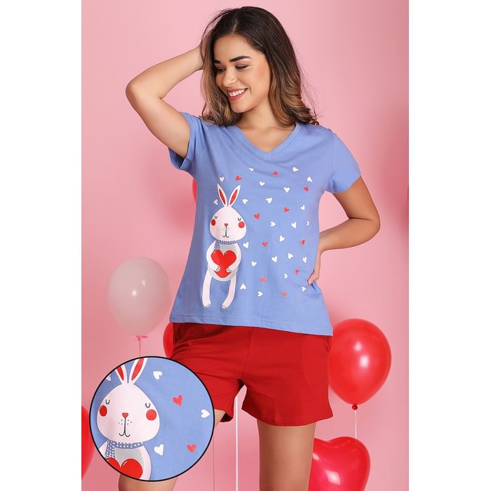 

Clovia Printed Top & Shorts Set in Light Purple - 100% Cotton - LSC135P12, Lavender