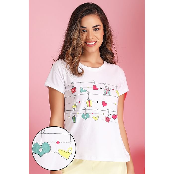 

Clovia Print Me Pretty Top in White - Cotton Rich - LT0124D18