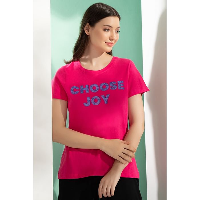 

Clovia Quirky Text Top in Dark Pink - 100% Cotton - LT0124G14