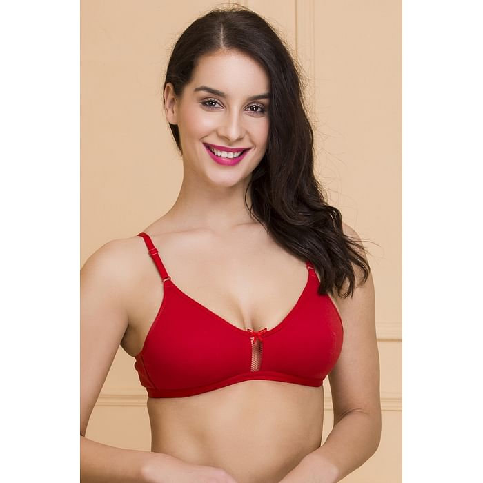 

Clovia Smoothie Non-Padded Non-Wired Full Coverage Bra in Red- Cotton Rich - BR0638P04