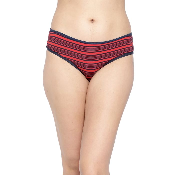 

Clovia Mid Waist Striped Bikini Panty in Red - Cotton - PN3467K04