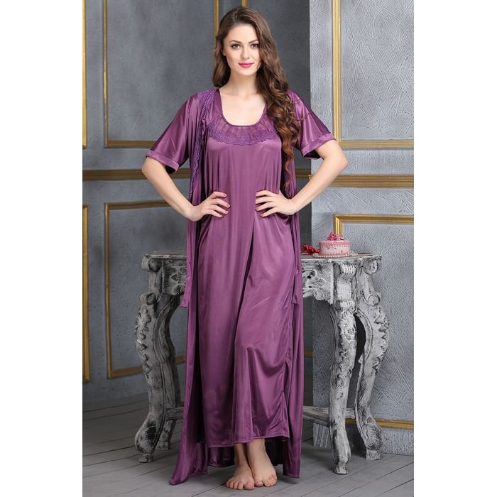 

Clovia Satin Robe In Purple - NSM283P12, Lavender