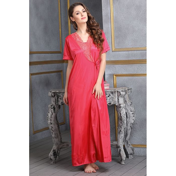 

Clovia Satin Robe In Reddish Pink - NSM283P23