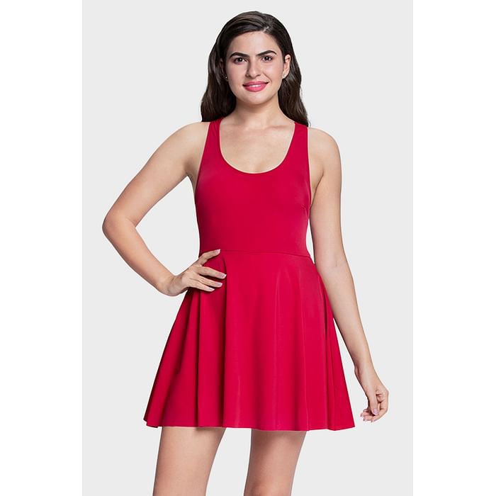 

Clovia Round Neck Padded Swim Dress - SM1762404, Red