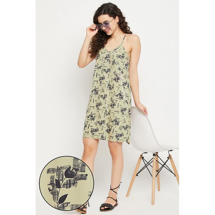 

Clovia Pretty Florals Beach Dress in Sage Green - Crepe - RW0005P11, Light green