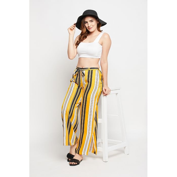 

Clovia Sassy Stripes Flared Pants in Yellow - Crepe - RW0042E02, Light yellow