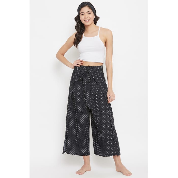 

Clovia Polka Print Wrap Pants in Black - Crepe - RW0046P13